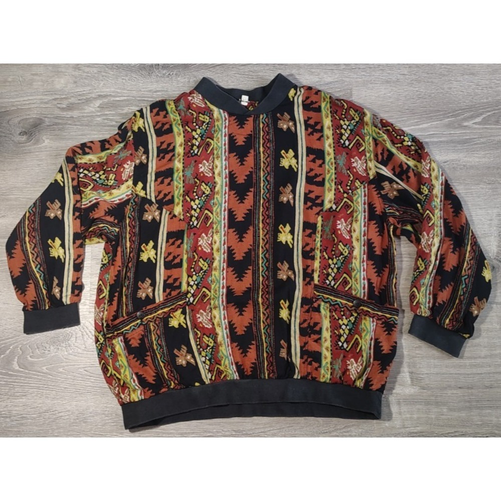 Vtg Canard Tribal Print‎ Pullover Top M Lightweight Retro Y2K Grandpa Pockets